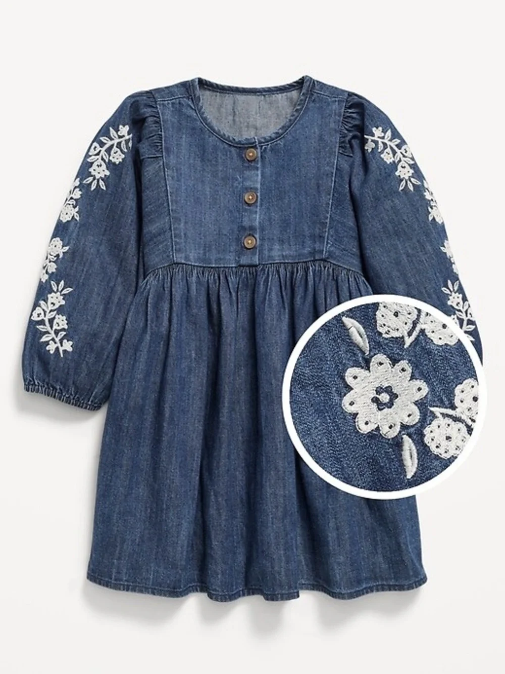 Old Navy Long Sleeve Embroidered Jean Dress 5T School Western Boho Family Photos